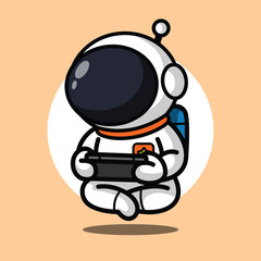 Cute Astronaut Playing Game Illustration for Space Cartoon Character, Gaming, and Entertainment Concept