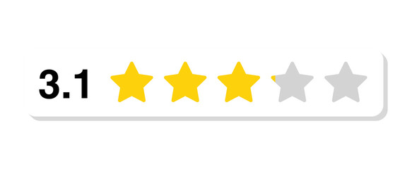 Rating bar with numeric label 3.1 in flat white rectangular design, customer review feedback score for service quality and trust, PNG with transparent background
