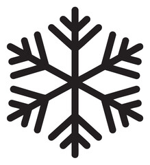 Obraz premium Black outline icon of a simple six-pointed snowflake shape with geometric branches, suitable for winter and holiday themes.