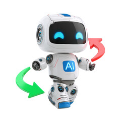Friendly AI Robot with Arrows on Transparent Background