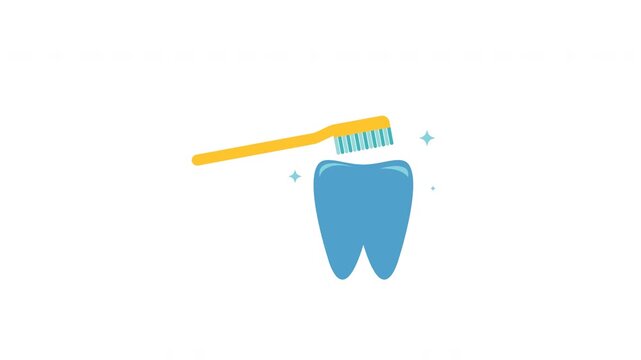 Bright blue tooth icon on friendly toothbrush in playful animation