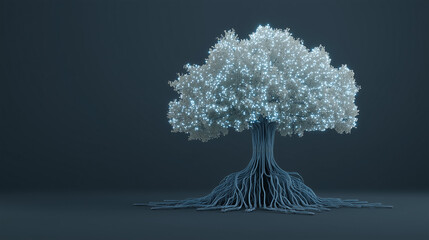 Futuristic digital tree with glowing leaves symbolizing technology, innovation, and growth in the modern world, perfect for tech companies and forward-thinking brands