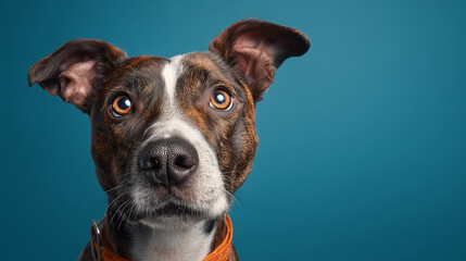 Adorable brindle puppy with soulful eyes looking up, evoking love and companionship, a perfect image for pet adoption campaigns and heartwarming stories