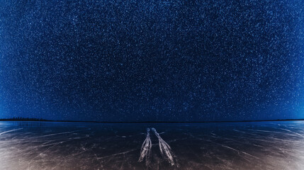 Minimalistic composition with elegant scissors reflected on the smooth surface