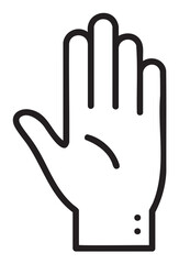 Obraz premium Black outline icon of an open human hand with fingers extended upward, displayed in a minimal linear style.