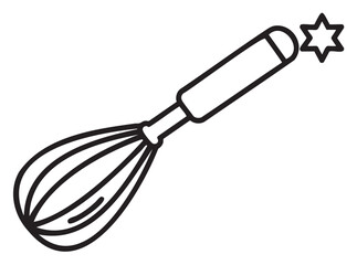 Obraz premium Black outline vector icon of a simple kitchen whisk with a star accent. minimal design for cooking, baking, and culinary concepts.