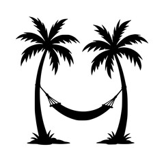 Palm Tree Hammock Silhouette Travel Clipart