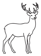 Obraz premium Black outline illustration of a standing deer with prominent antlers, depicted in a minimalistic linear style.