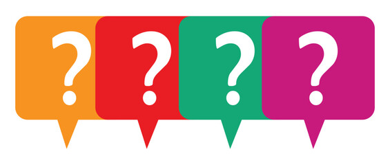 Message box with question mark icon in four different colors. Vector illustration.