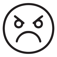 Fototapeta premium Black outline of an angry face emoticon with furrowed brows and frowning mouth expressing displeasure or frustration.
