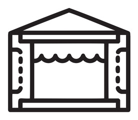 Black outline icon of an outdoor stage with a triangular roof and a wavy curtain, representing theater or performance concepts.