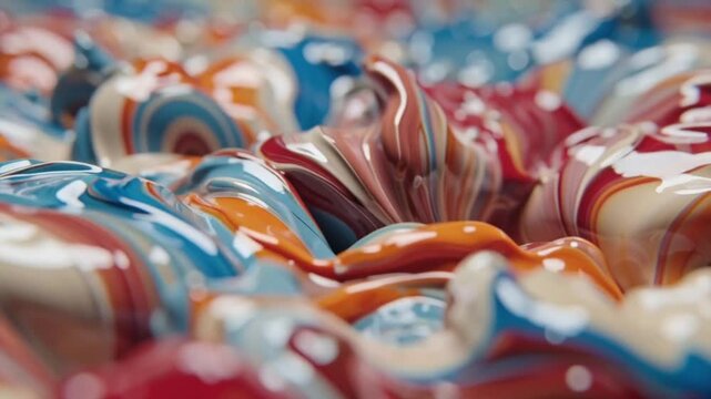 Macro View of Swirling and Textured Paint in a Vibrant Mix of Colors