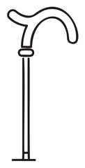 Black outline drawing of a classic walking cane with a curved handle and a simple design.