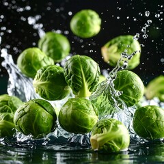 Brussels sprouts with water splash