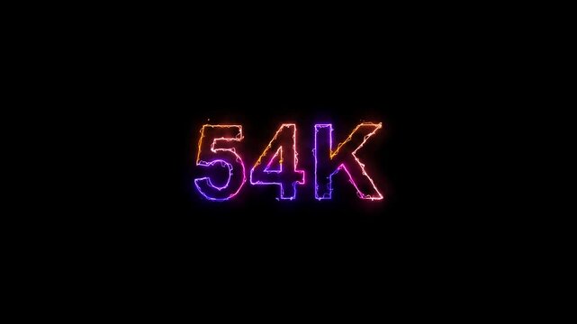 Glowing neon light 54K text animation. Social media milestone motion and subscribers celebration .54K followers or subscribers animation.
