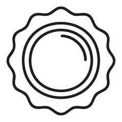 Black outline icon of a circular badge with wavy edges, featuring a central ring and inner line for achievement or award concepts.