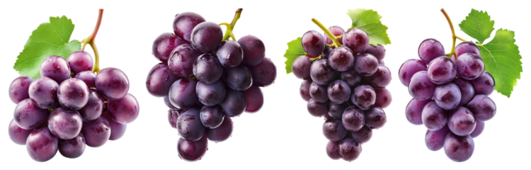 PNG Fresh purple grapes with leaves, element set on transparent background