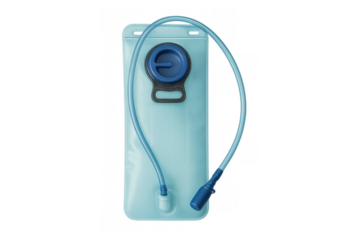 Hydration pack reservoir with drinking tube on transparent background