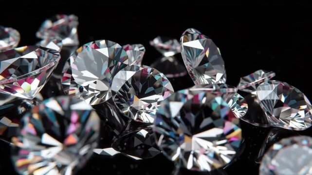 Shining Treasures A Stunning Array of Sparkling Diamonds on Black Background