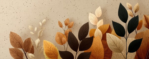 Elegant autumn leaves with minimalist design arranged in warm organic hues