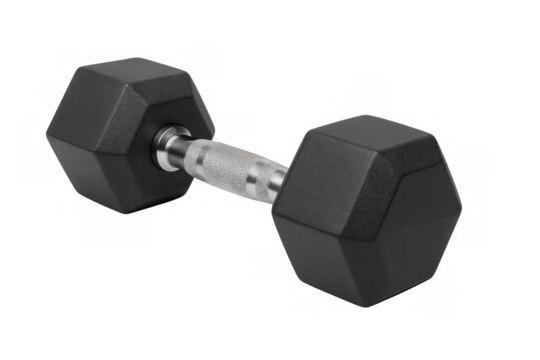 Black rubber hex dumbbell for strength training and fitness