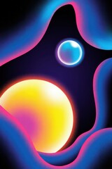 Abstract vibrant gradient shapes blue pink yellow black background glowing orbs