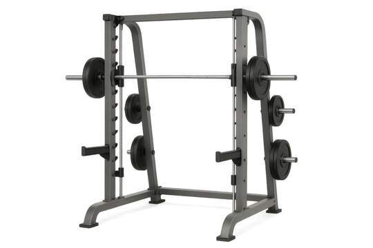 Smith machine with barbell and weights for strength training