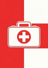 First Aid Kit Symbol on Red and White Background.