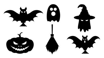 Obraz premium Set of Halloween silhouette collection elements on tranparent background