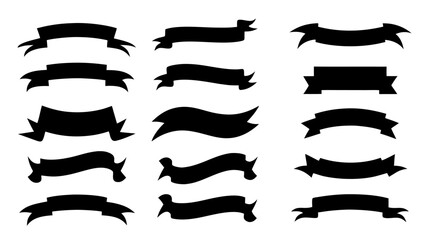 Black ribbon banners set.