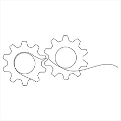 Continuous one line art drawing gear of business teamwork concept vector illustration
