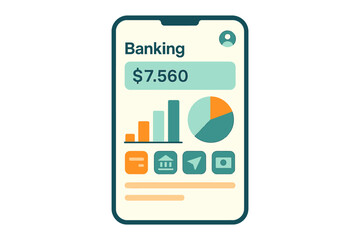 Minimalist mobile banking dashboard with graphs and icons