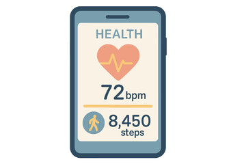 Health app interface displaying heart rate and step count on smartphone screen
