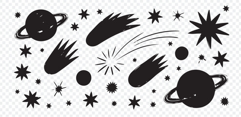 Hand-drawn space objects doodle collection