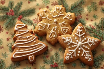 A festive plate of Christmas cookies decorated with colorful frosting in the shape of stars and a Christmas tree.