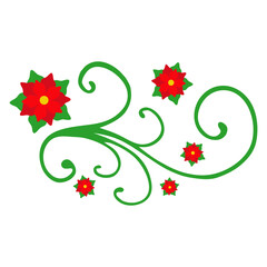 Logo con flores de poinsettia con filigrana caligráfica. Banner con florituras para tarjetas y felicitaciones de Navidad © teracreonte