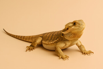 Fototapeta premium 砂色背景のフトアゴヒゲトカゲ｜Bearded Dragon on Sand-Colored Background