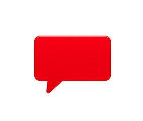 Vibrant red 3D speech bubble icon representing communication, and messaging. 3d illustration