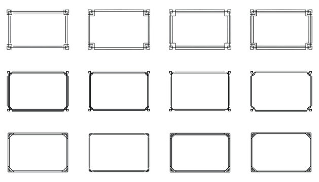 rectangle thin frame border, square black glowing vintage frame set vector illustration