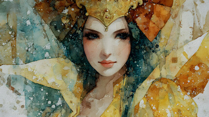 Fantasy witch watercolor face illustration
