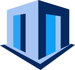 A room with dark blue and light blue colors  .