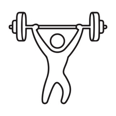 Weightlifter lifting barbell isolated on white background in outline style