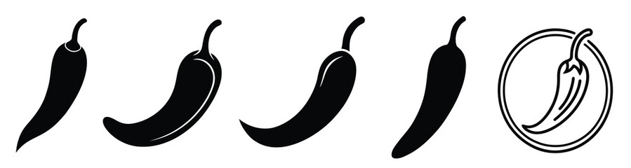 Silhouette Glyph of Chili Pepper Icon Set