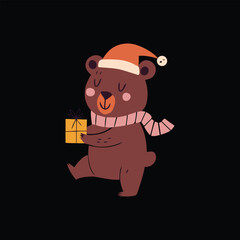 cozy bear with christmas gift
