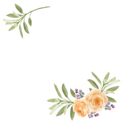 水彩で描いた秋色の薔薇のコーナーフレーム