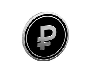 Silver Russian Ruble coin isolated on black, representing finance and economy.