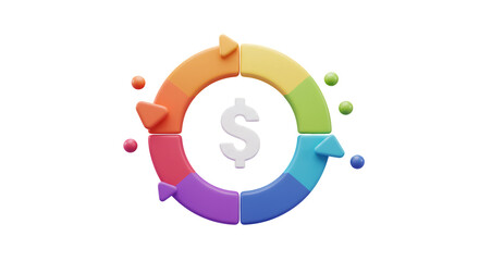 Obraz premium Colorful Circular Arrow Diagram with Dollar Sign on Transparent Background Investment Cycle Financial Flow 3D Render