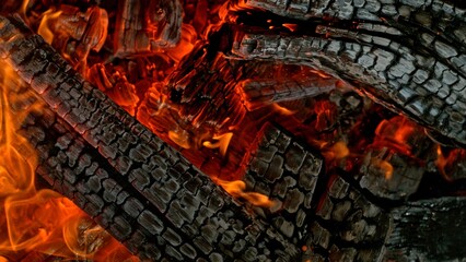 Detail Shot of Hot Embers with Flying Sparks