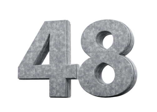 Concrete Number Forty Eight 48 Digit Made Of Grey Concrete Stone White 3d Illustration