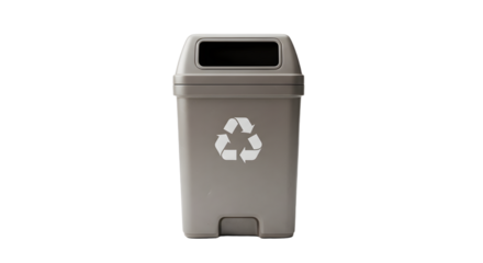 Gray Recycling Bin with Recycling Symbol on White Background